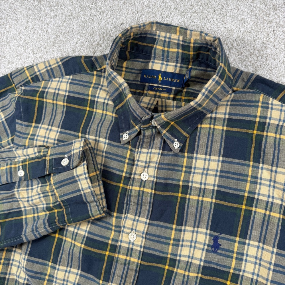 Ralph Lauren Button Down Mens XL Blue Plaid Custom Fit Long Sleeve Shirt